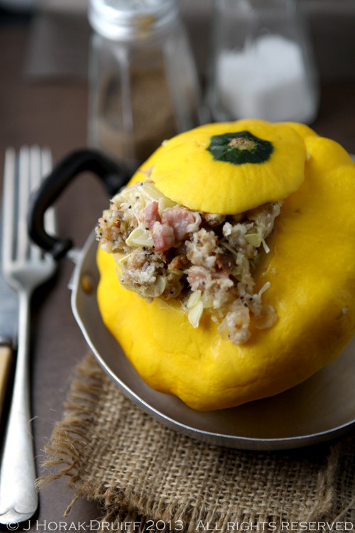 Pattypan squash with a cheesy bacon stuffing