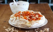 Pavlova with dried apricots and roasted almonds