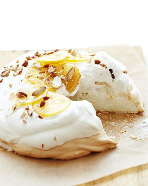 Pavlova with vanilla cream & candied Meyer lemon