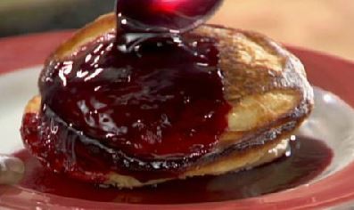 PB&J pancakes with blackberry syrup