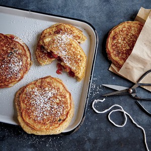 PB&J stuffed multigrain pancakes