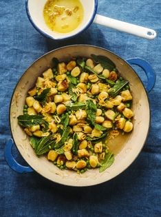 Pea & potato gnocchi with crispy fried garlic butter