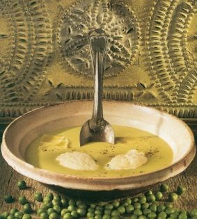 Pea & watercress soup with Emmenthal floating islands