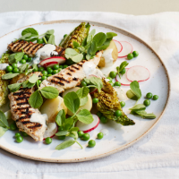 Pea and chicken Caesar salad