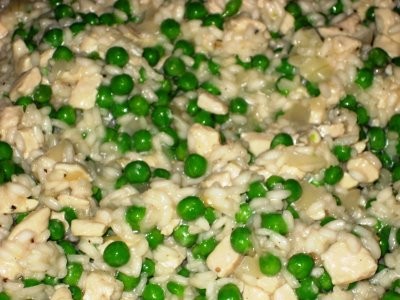 Pea and chicken risotto