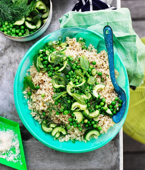 Pea and cucumber rice salad