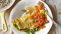 Pea and dill omelette with smoked salmon