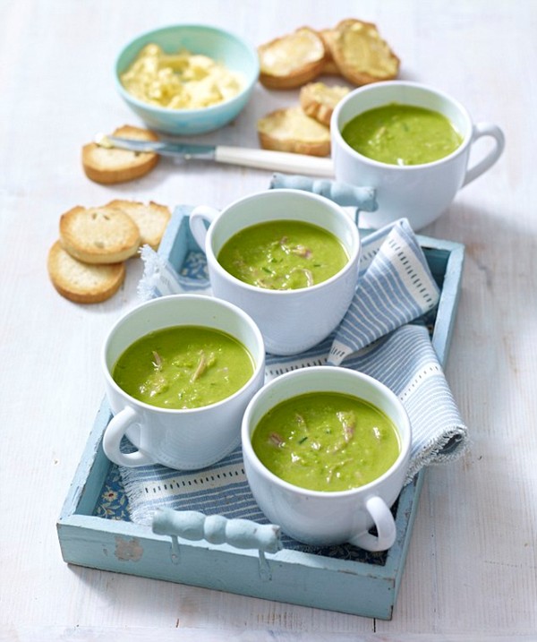 Pea and ham soup with mustard croûtes recipe | Eat Your Books