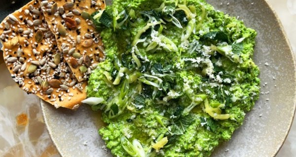 Pea and horseradish dip with pickled ginger