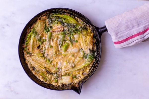 Pea and lettuce gratin