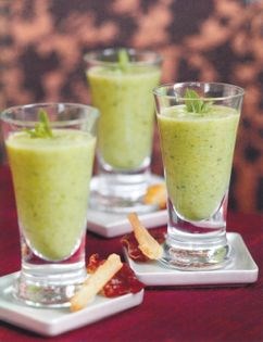 Pea and mint shots with Parma ham crisps and Parmesan straws