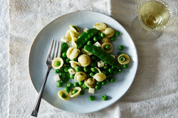 Pea and orecchiette spring salad with perlini and mint