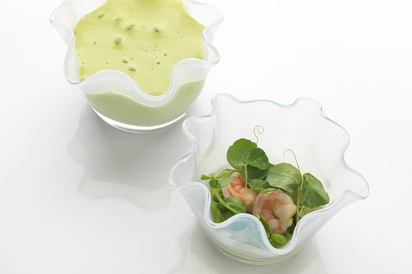 Pea and prawns with dashi jelly