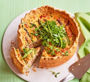 Pea, asparagus & ham hock tart