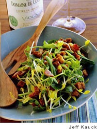 Pea, bacon, and pecorino salad