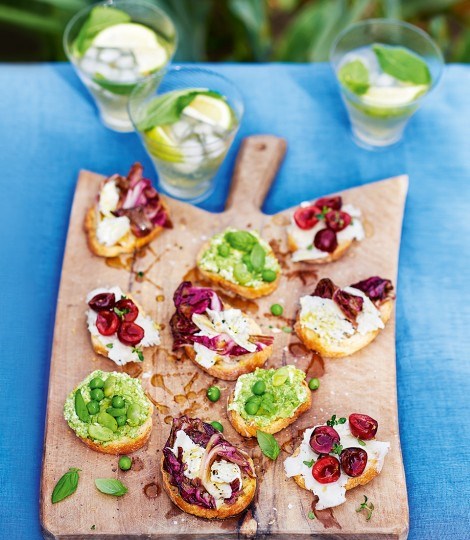 Pea, broad bean and ricotta crostini
