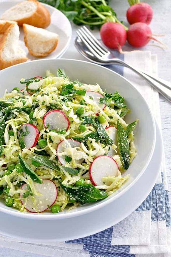 Pea, cabbage, Parmesan and mint salad