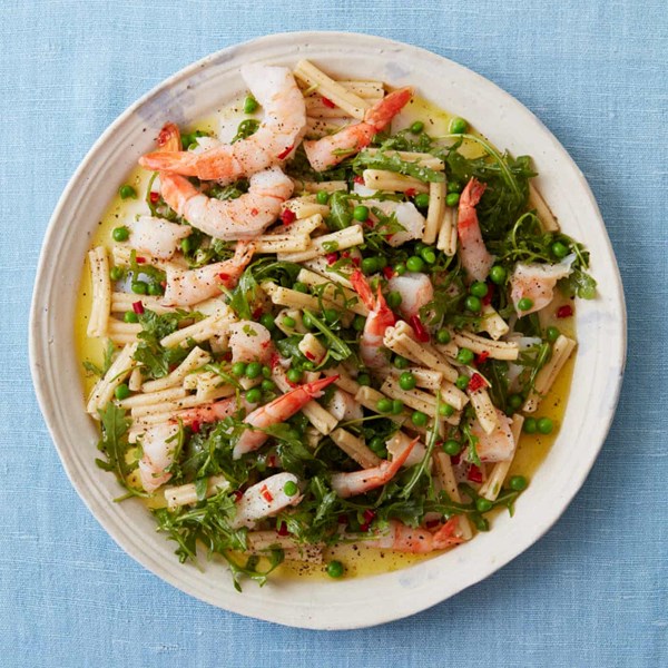 Pea, chilli and prawn casarecce