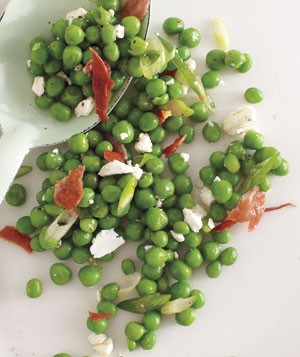 Pea, feta, and crispy prosciutto salad