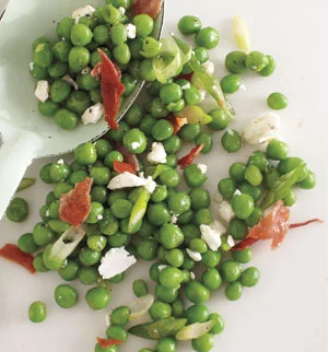 Pea, feta, and crispy prosciutto salad