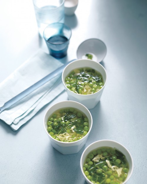Pea, lemon, and egg-drop soup