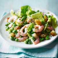 Pea, little gem and prawn salad