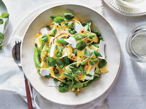 Pea pappardelle pasta