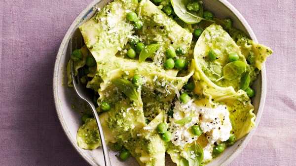 Pea-pesto handkerchiefs