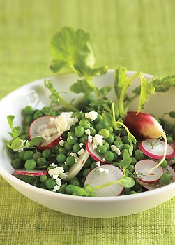Pea salad with radishes and feta cheese
