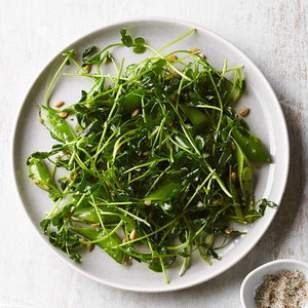 Pea shoot & snap pea salad with sunflower seeds