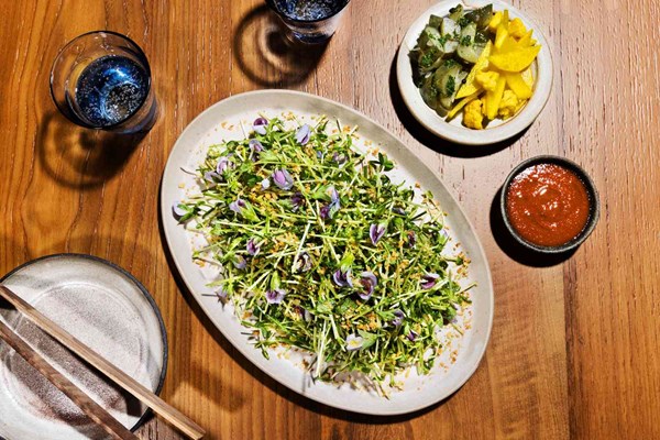 Pea shoot and chive salad