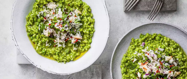Pea, spinach and crab risotto