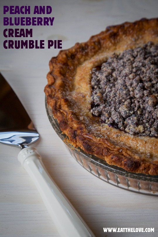 Peach & blueberry cream crumble pie