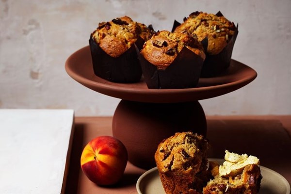 Peach & pecan ‘morning hot muffins’
