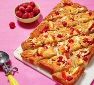 Peach & raspberry almond crumble cake