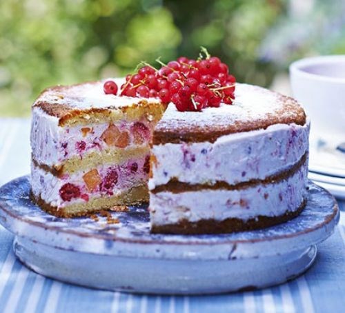 Peach & red berry ice cream cake