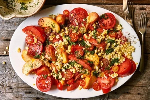 Peach & tomato salad with fish sauce vinaigrette 