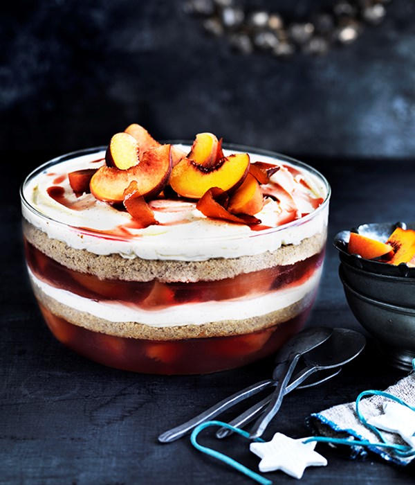 Peach, almond and Prosecco trifle
