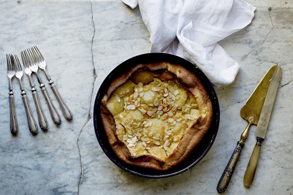 Peach and almond clafoutis