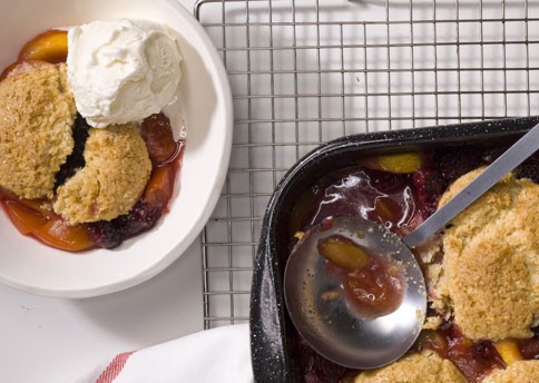Peach and blackberry cobbler with crystallized ginger