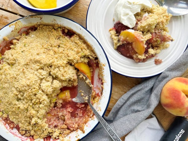 Peach and blackberry crumble