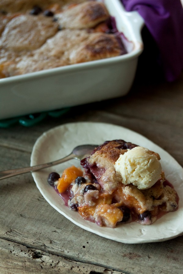 Peach and blueberry cobbler