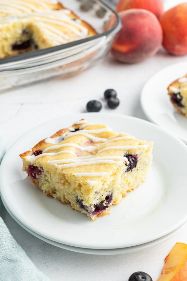 Peach and blueberry coffee cake