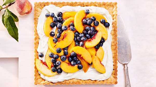 Peach-and-blueberry tart with cream-cheese filling
