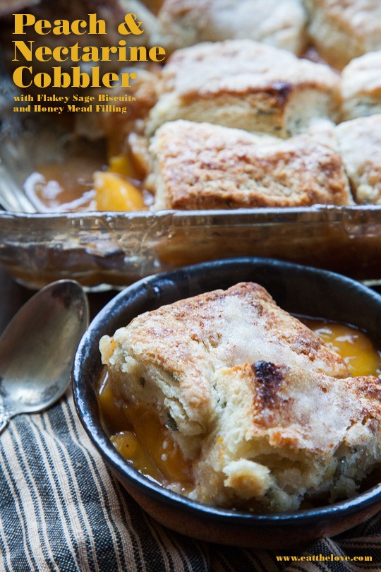Peach and nectarine cobbler with sage biscuits and honey mead filling