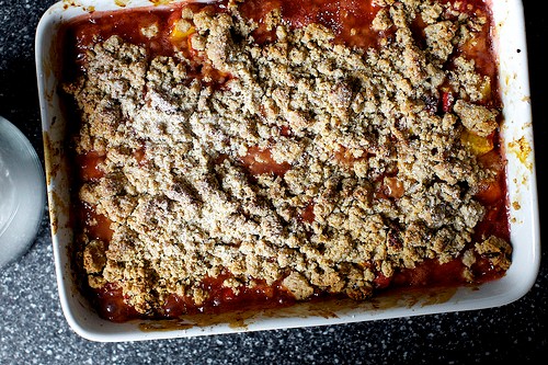 Peach and pecan sandy crumble