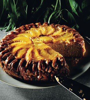 Peach and pecan upside down cake