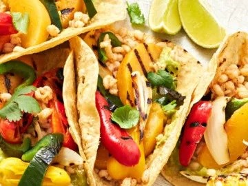 Peach and pepper tacos [avocado crema]