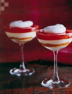 Peach and pink grapefruit trifle with Campari jelly