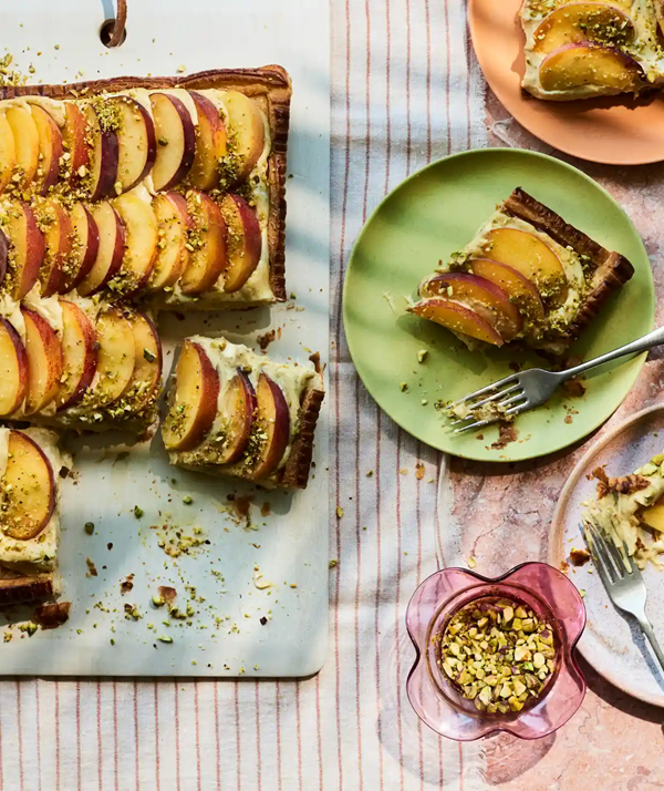 Peach and pistachio tart